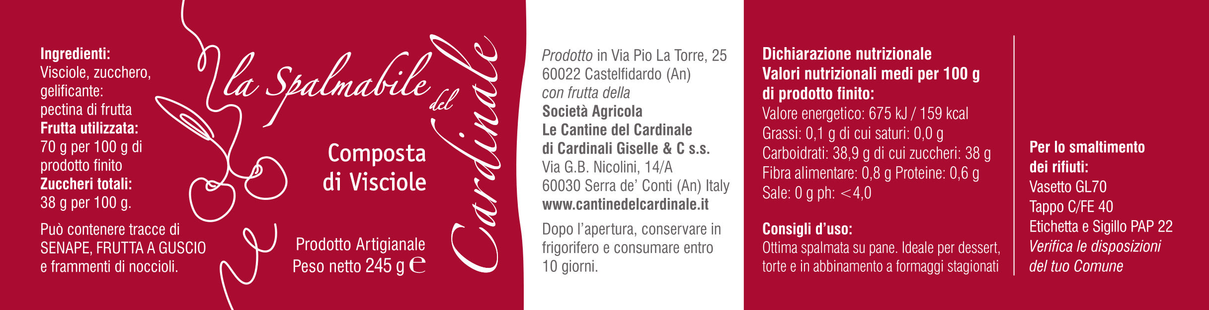 LA SPALMABILE DEL CARDINALE – Composta di Visciole (245 g)
